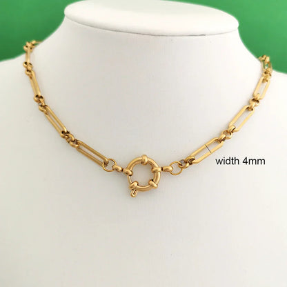 Spring Sailor Clasp Necklace Women Men Choker Stainless Steel Geometric Paperclip Link Chain Rolo PVD Gold Color Wholesale