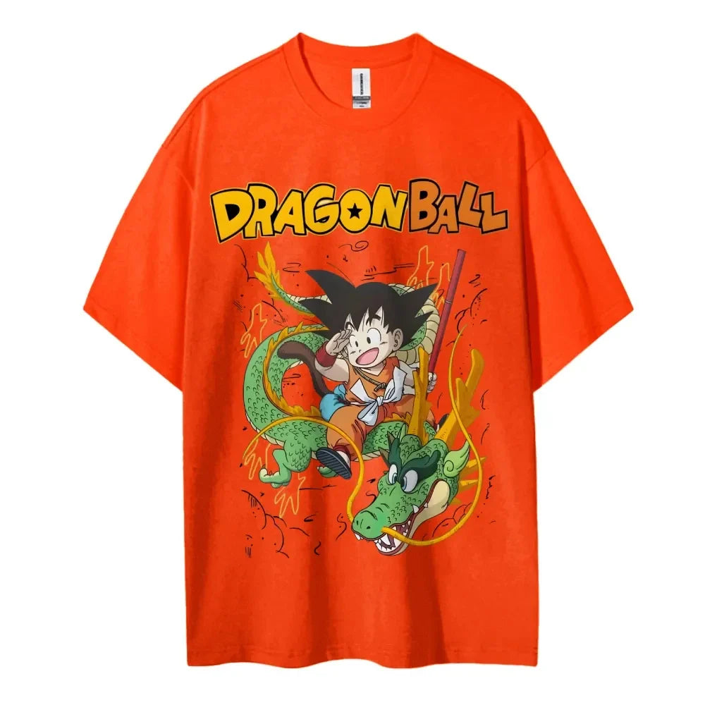 2026 Summer Dragon Ball Oversized T-shirt High Quality 100% Cotton Kid Goku & Shenron Print Unisex Retro Casual  Adults Kids
