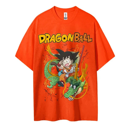 2026 Summer Dragon Ball Oversized T-shirt High Quality 100% Cotton Kid Goku & Shenron Print Unisex Retro Casual  Adults Kids