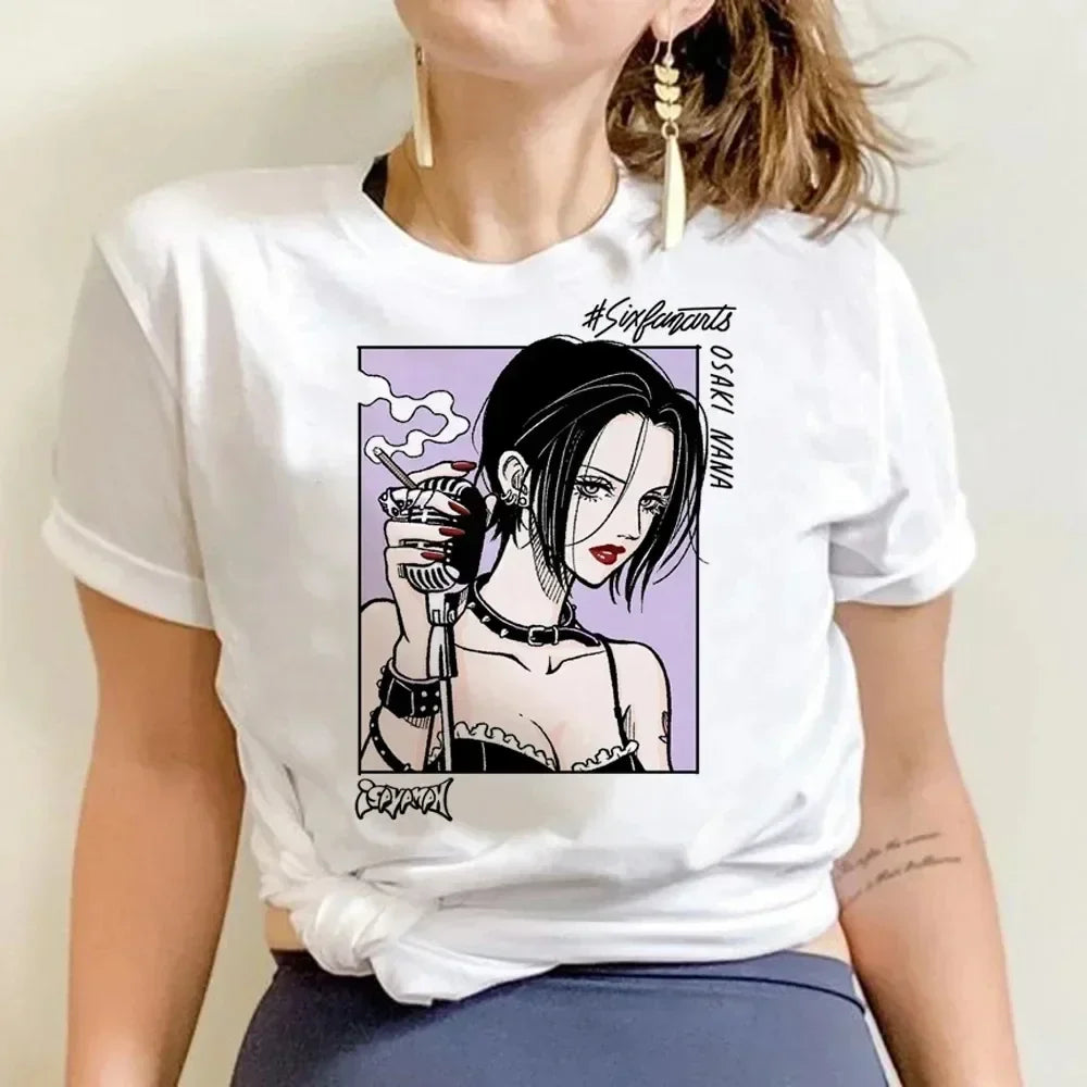 Anime T-shirt Cartoon Print Unisex Tops Black Stones Streetwear Sweatshirt Men Women Tees Female Streetwear