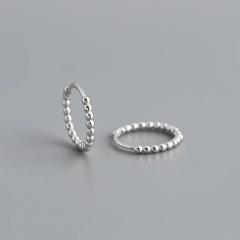 925 Sterling Silver Fashion Minimalist Beads Huggies Hoop Earrings for Women Trend Charm Ear Buckle Bohemian Jewelry Gift