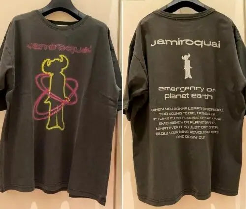 Jamiroquai Band graphic charcoal black short sleeved unisex T-shirt Harajuku retro hip-hop summer preferred cotton