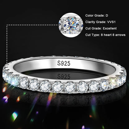 2mm D Color Moissanite Ring 925 Sterling Sliver Solid 18k White Gold Eternity Band Wedding Engagement Rings For Women