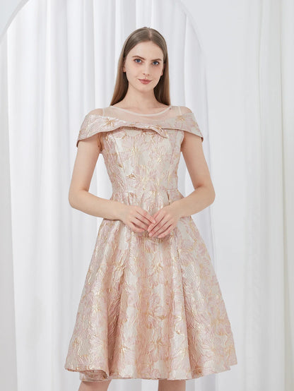 Luxury New Short Evening Dress Women Jacquard Patchwork Embroidery Party Dress Elegant A Line Floral Ball Gown Vestido