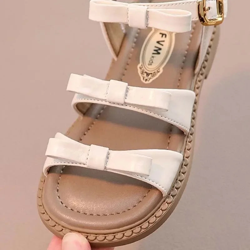 Bling Rhinestone Heart Buckles Strap Sandals for Kids Girls Brand Design Bowknot Sandalias Children Soft  Summer Flat Shoes