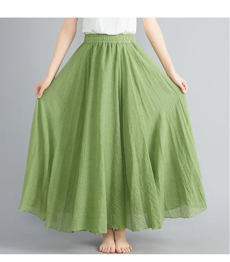 Fashion Cotton Linen Clothes Women Skirts Maxi Y2k Elegant Beach Saia Ropa Mujer Casual Vestido Boho Long Skirt Faldas Harajuku