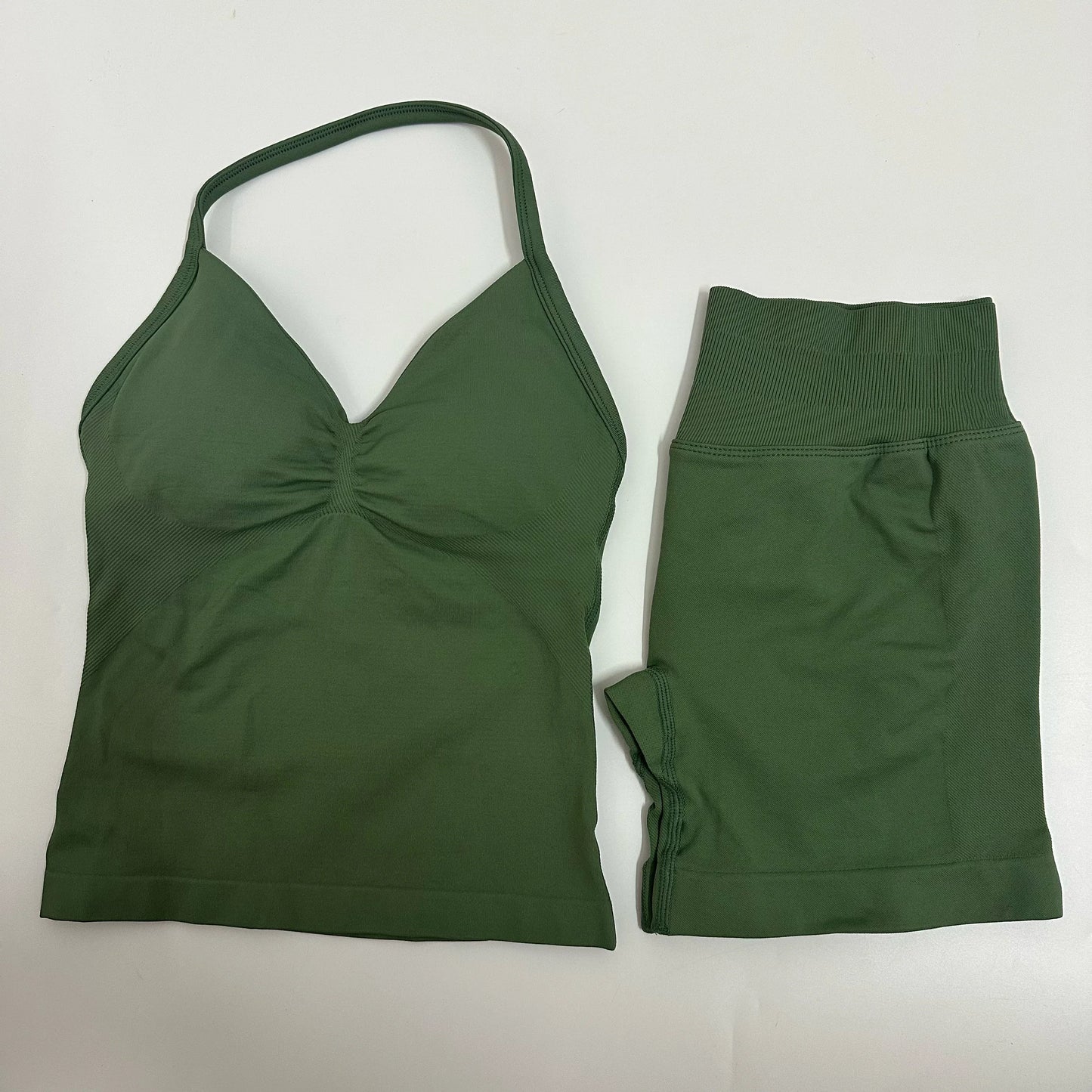 Women Yoga Set Seamless Yoga Longline Strappy Tank Top Scrunch Sports Shorts Gym Clothes Woman Summer Workout Outfit