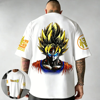 Anime Cotton T-shirt Summer New Super Saiyan Printed Men's Street Hip Hop Loose Casual Short Sleeve Top