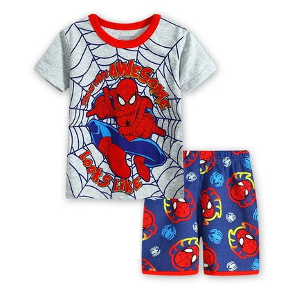 2pcs Marvel Spiderman Short-Sleeved Boys Homewear Pajamas Set Kawaii Cartoon Spider-man Baby Sleepwear T Shirt Shorts Pant Gift