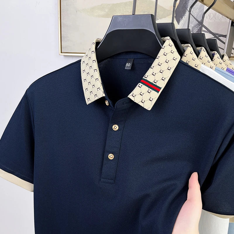 Fashion brand letter jacquard short sleeve high-end men's polo shirt comfortable and breathable summer new casual lapel T-shirt