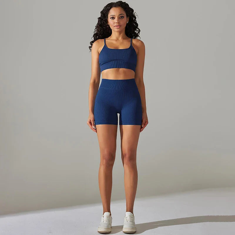 Seamless Yoga Set Gym Suits With Shorts Crop Top Sport Bra Women's Shorts 2 Pieces Set Running Workout Outfit Fitness Clothing
