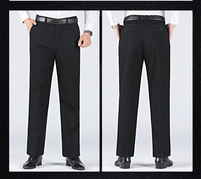 Men's 100% Cotton Summer Autumn Casual Pants Fashion Solid Black Khaki Gentle Thicken Trousers Brand Smart Suit Pant GOZBKF