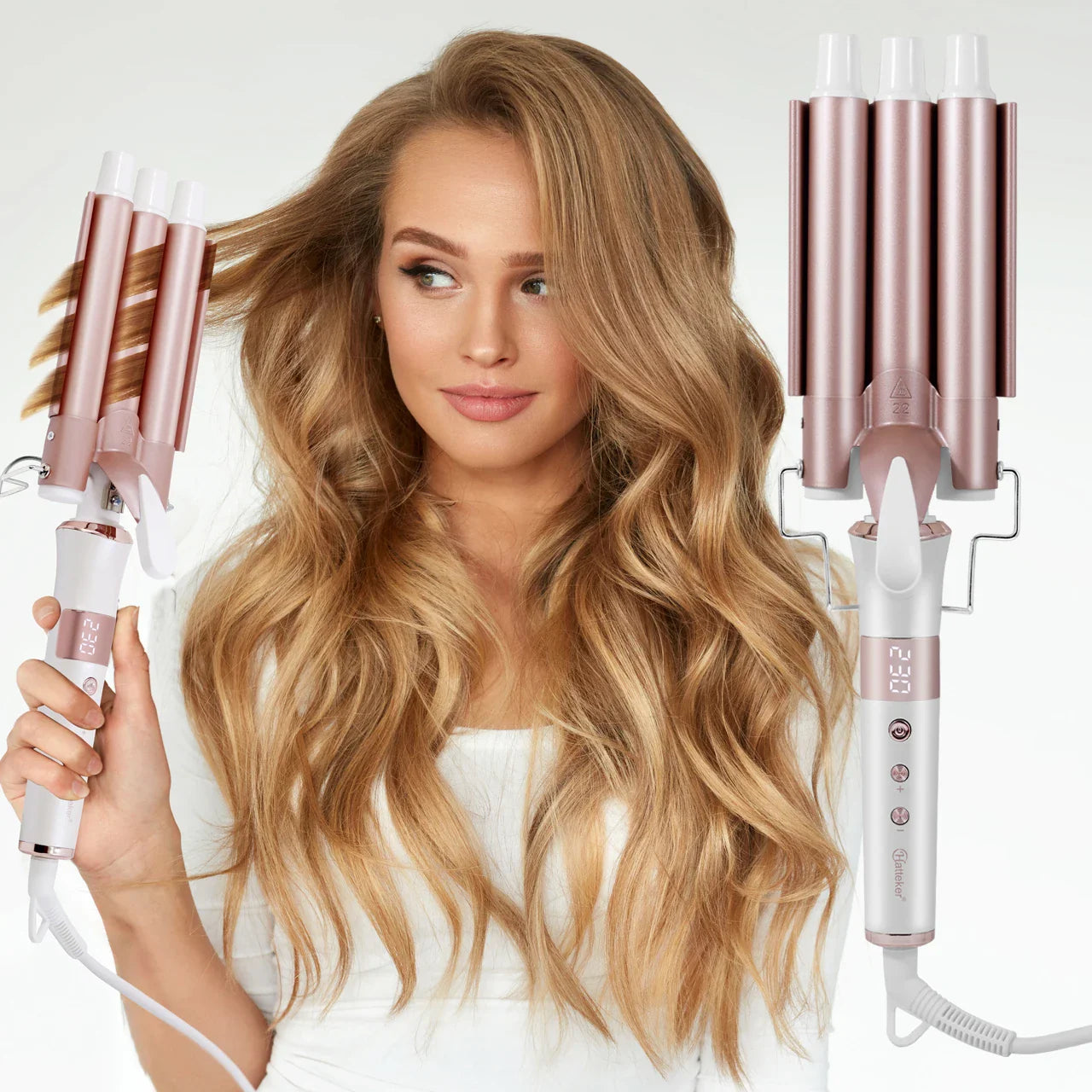Hatteker Professional Hair Curling Iron Ceramic Triple Barrel Waver Electric Hair Styling Tool for Versatile Curls And Waves EU