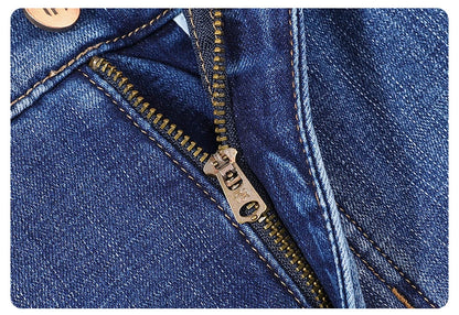 Winter Fleece Men Jeans Classic Loose Straight Warm Thicken Trousers Business Casual Velvet Elastic Denim Pants Plus Size 42 44