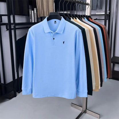 100% Pure Cotton Long Sleeved Men's Polo Shirt Hot Selling Brand Autumn Season Exquisite Pony Embroidery Breathable Top T-shirt
