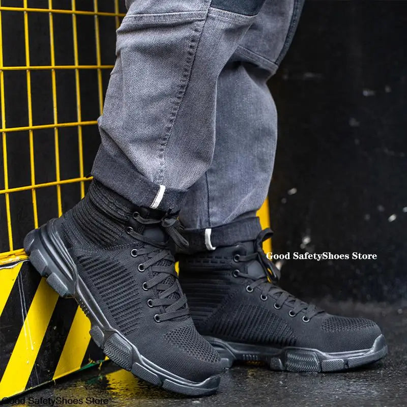 Fashion Safety Boots Men Steel Toe Work Shoes High Top Safety Work Boots Male Anti-smash Construction Protective Footwear