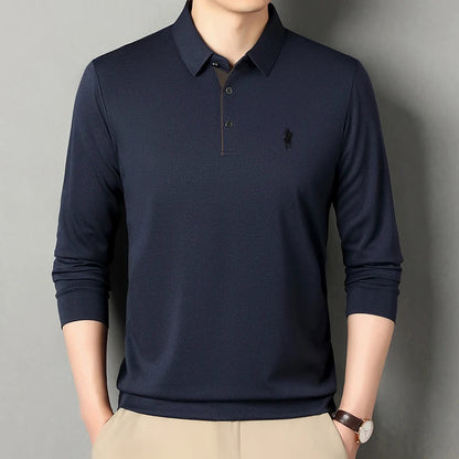 Spring and Autumn Pure Cotton Men's Long Sleeve Collar T-shirt Business Casual Fashion Comfortable Versatile Polo Shirt