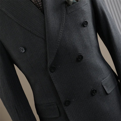 Terno Masculino de Alta Qualidade Formal Social Slim Fit Abotoamento Duplo Listrado Conjunto de Terno Noivo Casamento Roupa de Festa Smoking Roupa Masculina