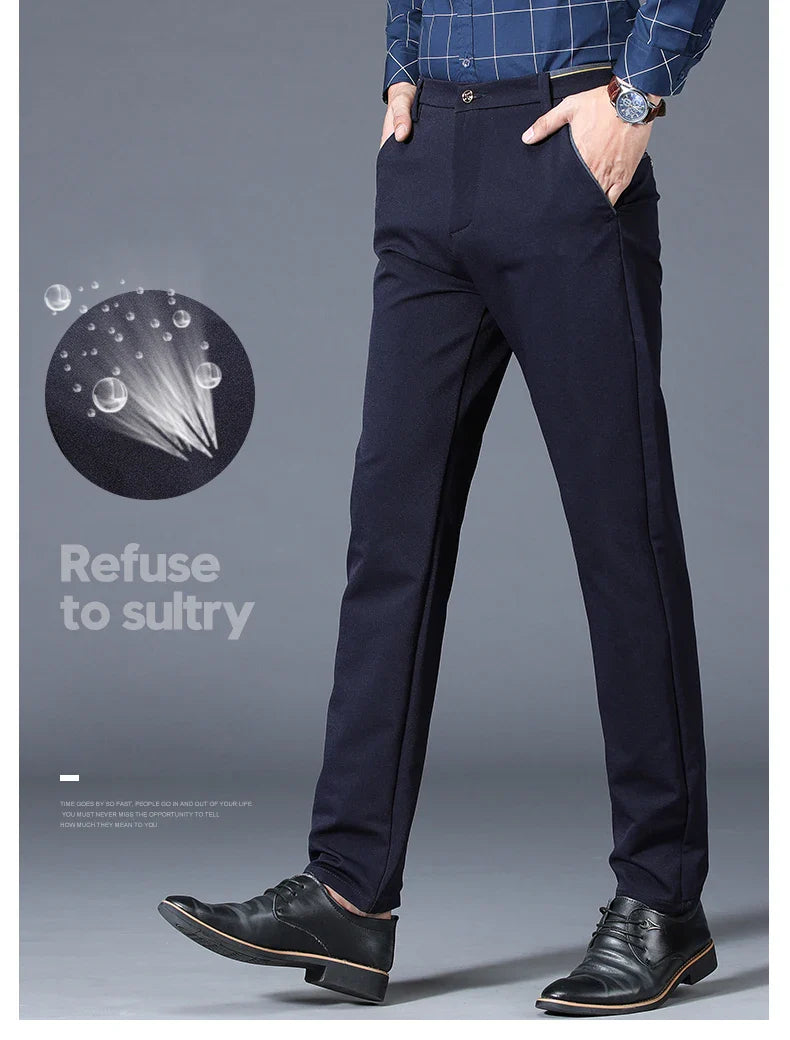 Winter New Classic Men's Fleece Casual Pants Thickened Straight Slim Warm Business Casual Office Male Velvet Trousers