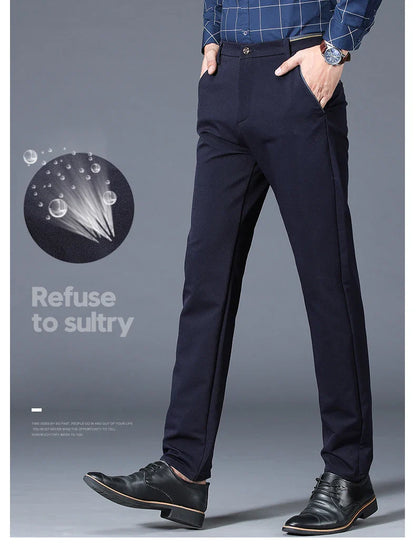 Winter New Classic Men's Fleece Casual Pants Thickened Straight Slim Warm Business Casual Office Male Velvet Trousers