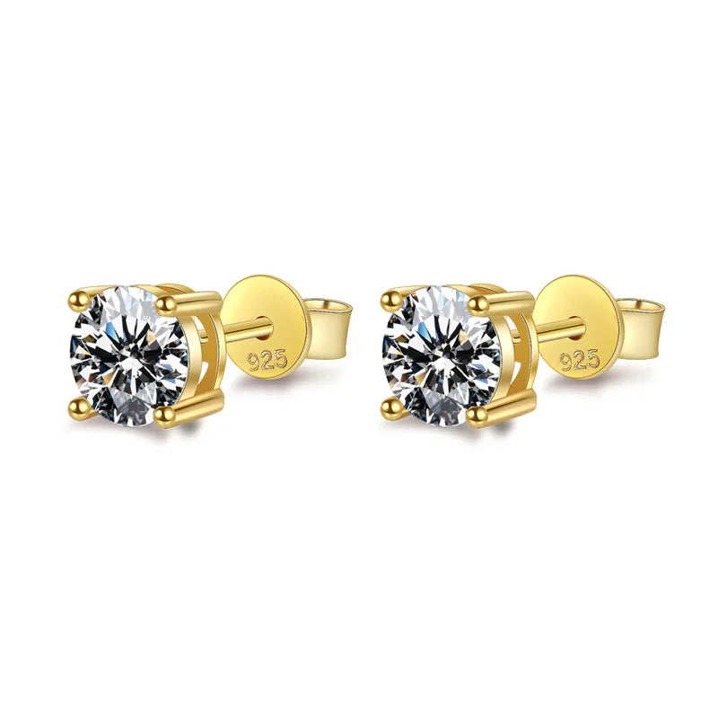 18k Gold D Color Moissanite Studs Earrings for Women Four-claw Sparkly Diamond Earring Wedding Gift S925 Sterling Silver