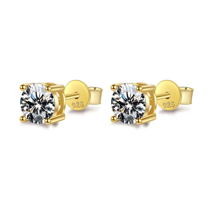 18k Gold D Color Moissanite Studs Earrings for Women Four-claw Sparkly Diamond Earring Wedding Gift S925 Sterling Silver