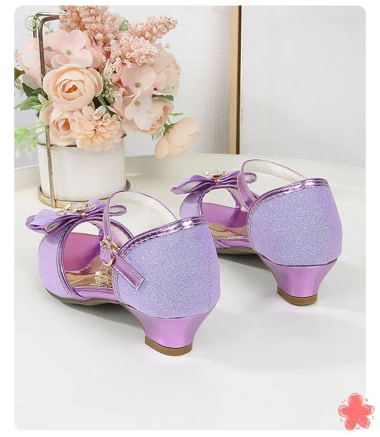 New Girl's High Heel Shoes for Kids Party Wedding Fashion Princess Causal Dress Shoes Sequins Versatile Children's Crown Sandals