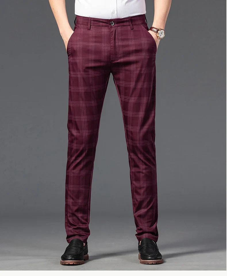Brand Clothing Mens Casual Pants Fashion Plaid Classic Business Formal Trousers Elastic Straight Social Luxury Suit Pants
