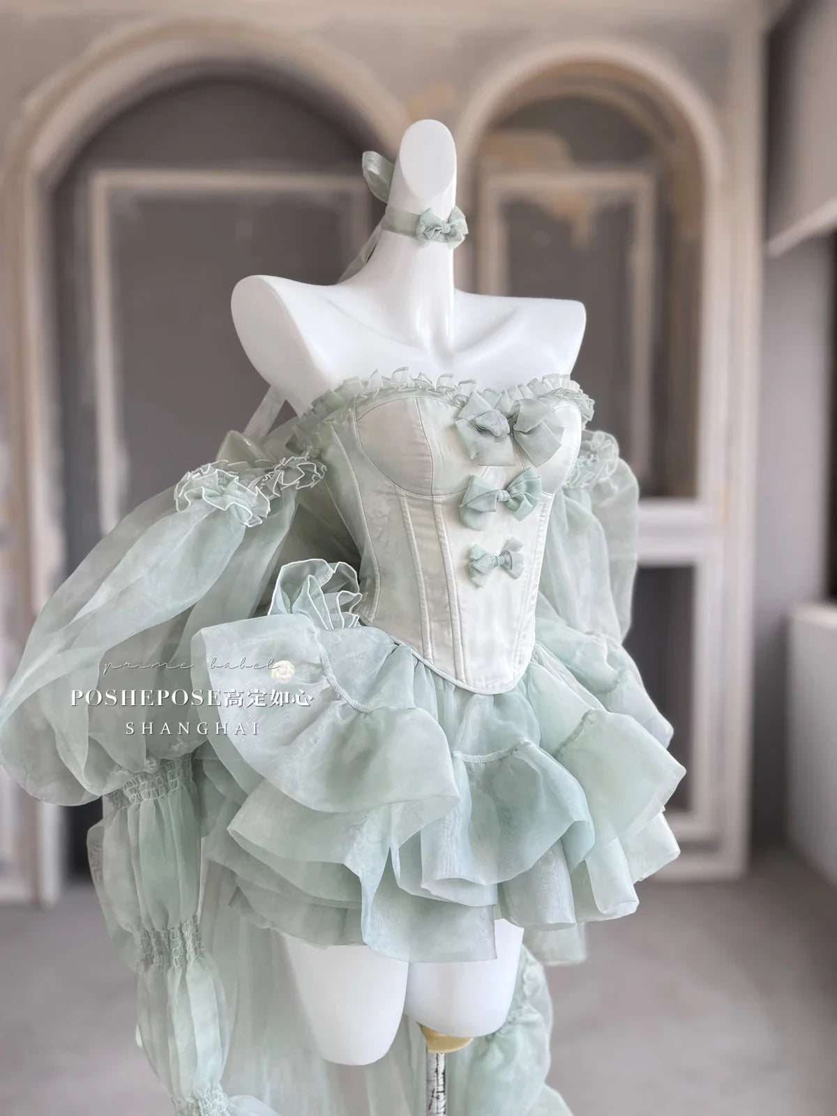 High Street Women's Mint Green Strapless Bowknot Sweet Fairy Organza Dress 2024 New Elegant Big Bow Trailing Party Wedding Dress