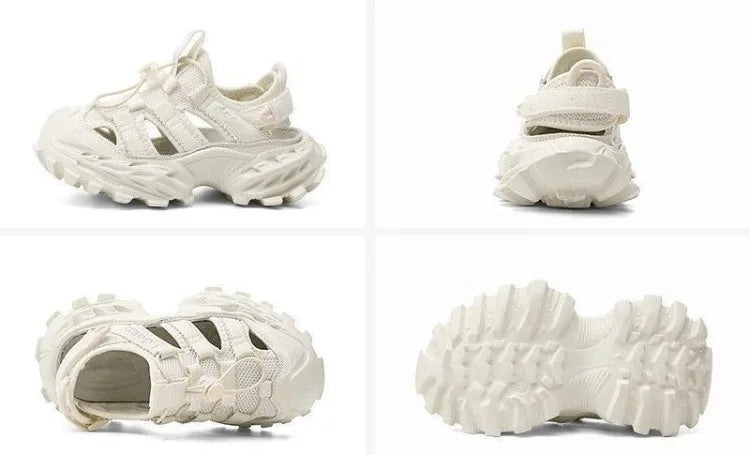 2026 New Boys' White Sports Sandals Summer Closed Toe Beach Shoes with Hollow Out Design for Children