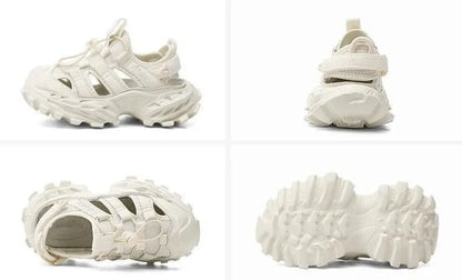 2026 New Boys' White Sports Sandals Summer Closed Toe Beach Shoes with Hollow Out Design for Children