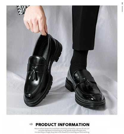 Men's Dress Shoes Classic Social Brogues Casual Leather Shoes For Men Formal Office Wedding Shoes Male Tassel Leather Loafer Man