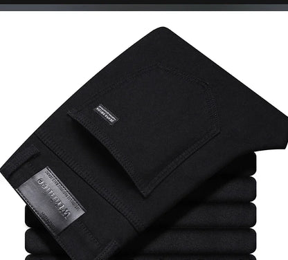 Men New Winter Classics Fleece Thick Warm Jeans Men's Loose Straight Elastic Denim Pants Casual Plush Trousers Large Size 28-40