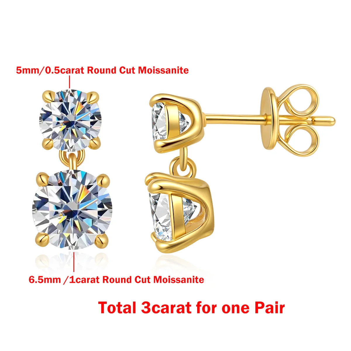 3cttw  Certified Oval/Round Cut Moissanite Diamond Drop Earrings for Women 100% 925 Sterling Silver Stud Earring Fine Jewelry