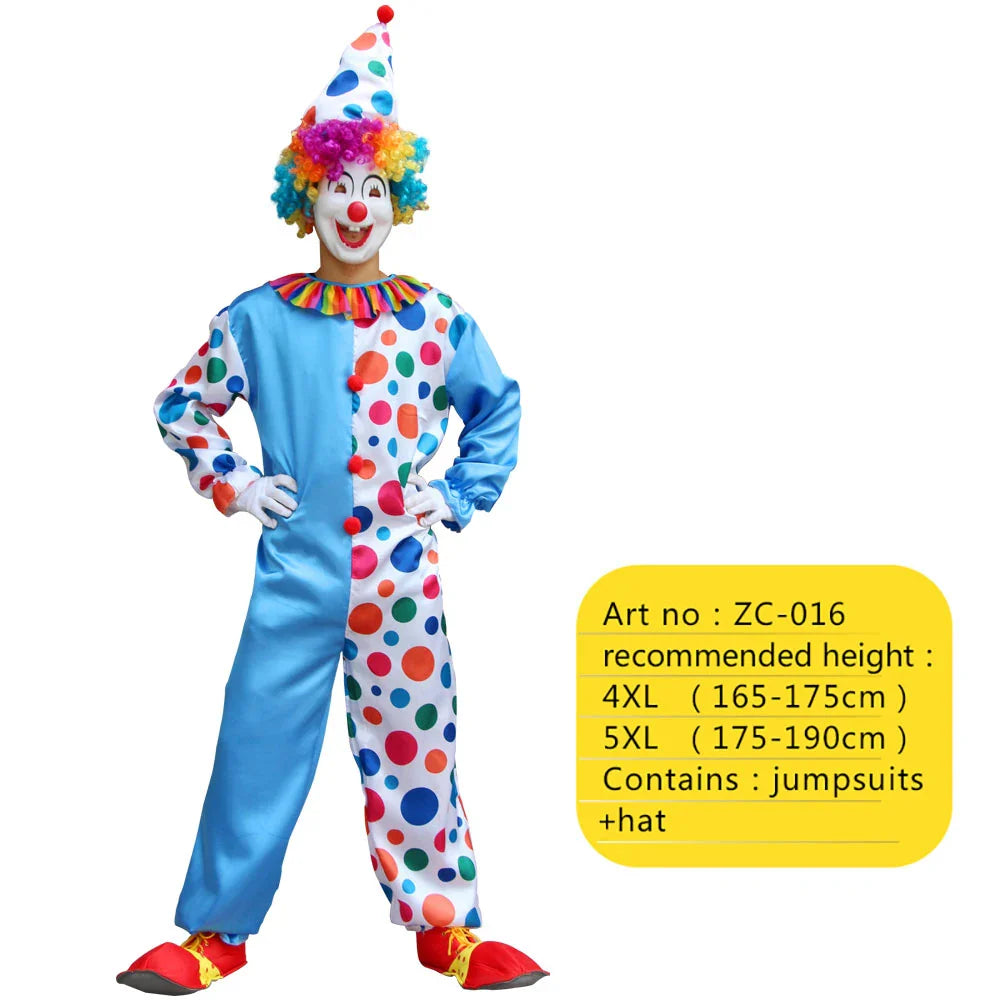 2025 New adult Circus Clown Cosplay Costumes Stage Performance Halloween Clown Role Play  Supply for Birthday Carnival