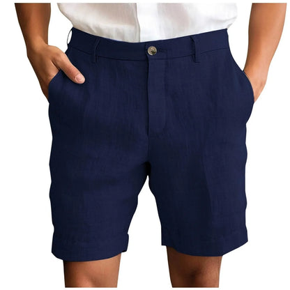 2025 Summer Cotton Linen Shorts for Men Solid Casual Button Pocket Beach Shorts Men's Comfortable Simple Vacation Leiture Pants