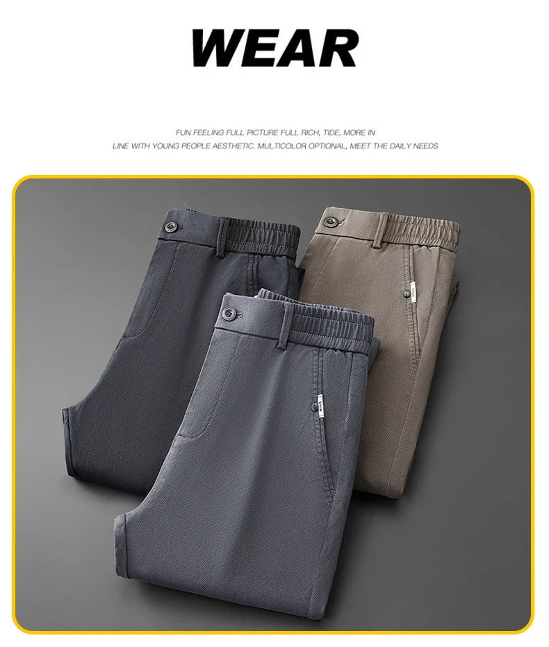 Business Straight Men's Pants Fashion Comfortable Brand Lyocell Soft Trousers Classic Simple Regular Solid Color Slim Pants