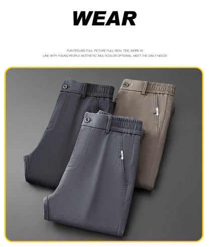 Business Straight Men's Pants Fashion Comfortable Brand Lyocell Soft Trousers Classic Simple Regular Solid Color Slim Pants