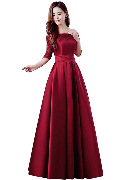 Luxury Lace Appliques Evening Dresses Elegant Satin A Line Embroidery Lace Up Prom Gowns Formal Party Vestido De Gala For Bride