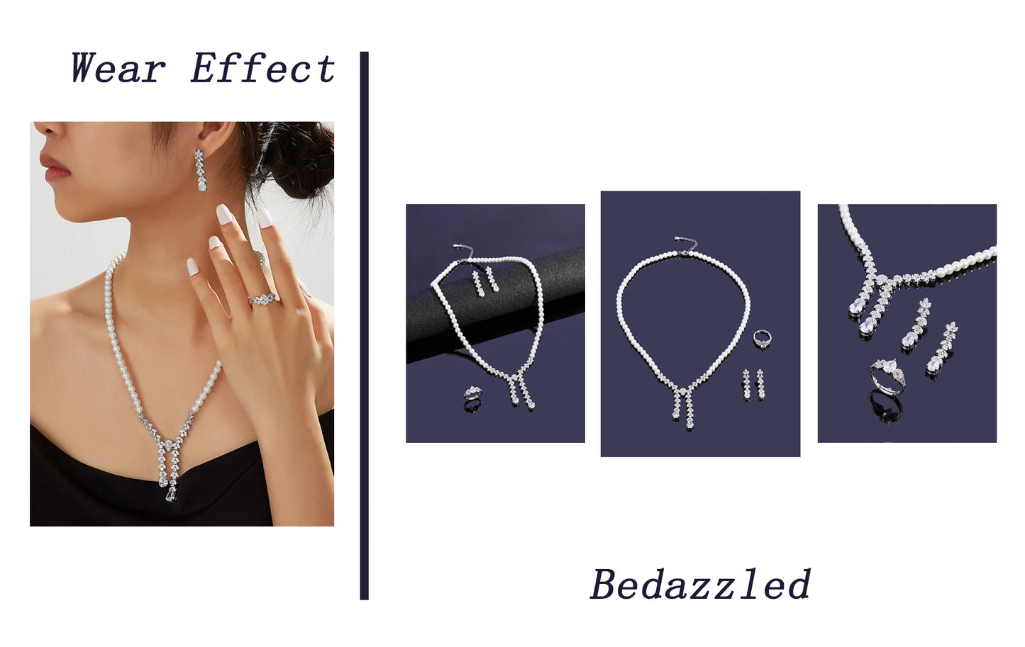 New Trendy Pearl Tassel 40cm Necklace Earring 4PCS Jewelry Set For Women Wedding Party Full Zircon Dubai Bridal Jewelry Set Gift