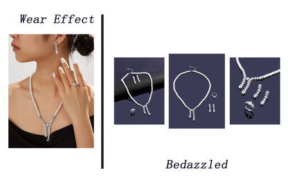 New Trendy Pearl Tassel 40cm Necklace Earring 4PCS Jewelry Set For Women Wedding Party Full Zircon Dubai Bridal Jewelry Set Gift