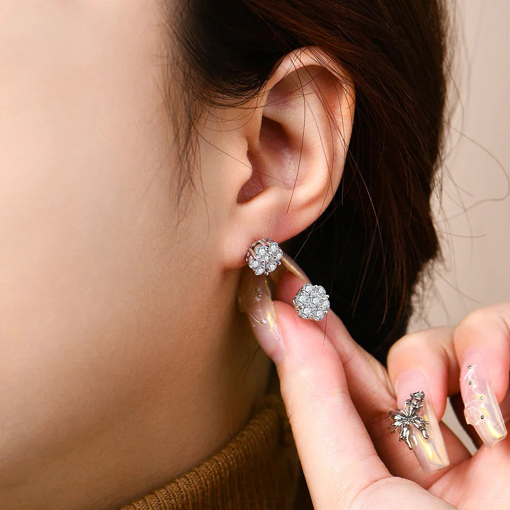 Round Cut 2.5mm 3.0mm Moissanite Diamond Earring Flower shape D VVS1 Color 925 Silver Pure 10k 14k Au750 Gold for Women