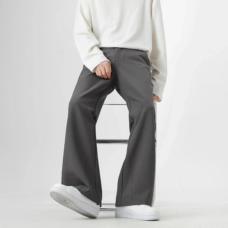 Men's Korean Fashion Small Flared Suit Pants Elastic Waist Drape Loose Straight Solid Color Business Office Casual Male Trousers