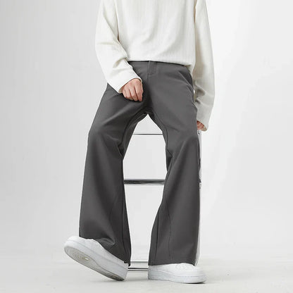 Men's Korean Fashion Small Flared Suit Pants Elastic Waist Drape Loose Straight Solid Color Business Office Casual Male Trousers