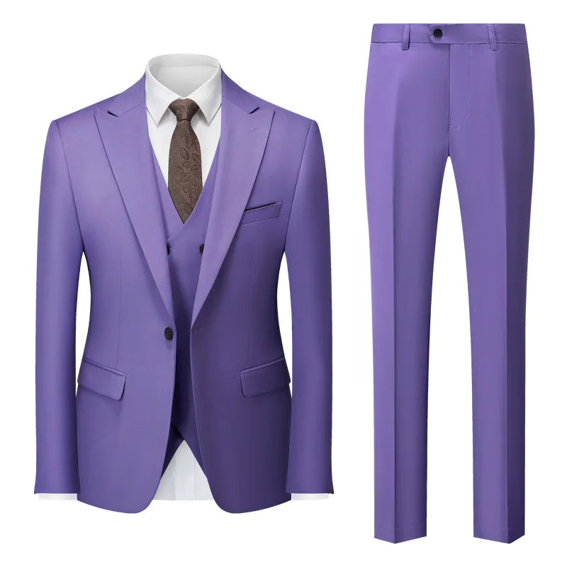 Men Suits Turn Down Collar Blazer Male Double-breasted Vest Straight-leg Pant Man Solid Business Wedding 3-piece Set