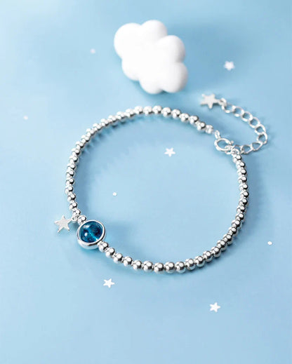 Fashion 925 Sterling Silver Classic Crystal Little Ball Star Strand Bracelet for Women Adjustable Bangle Fine Jewelry