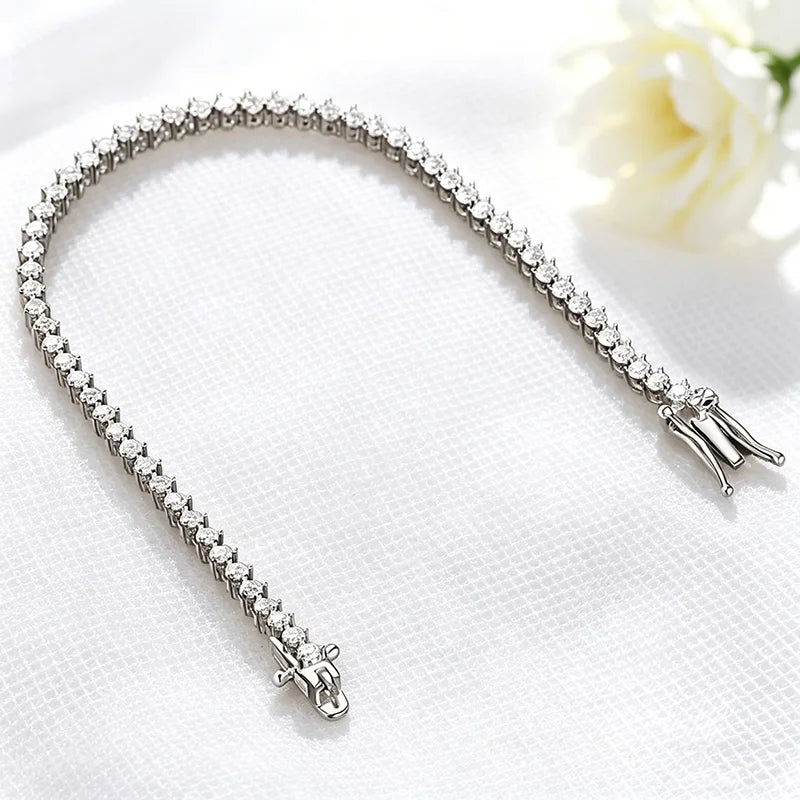 Certified 2mm All Moissanite Tennis Bracelets for Women Thin Chain Lab Diamond Dainty Jewelry 100% Real 925 Pure Silver