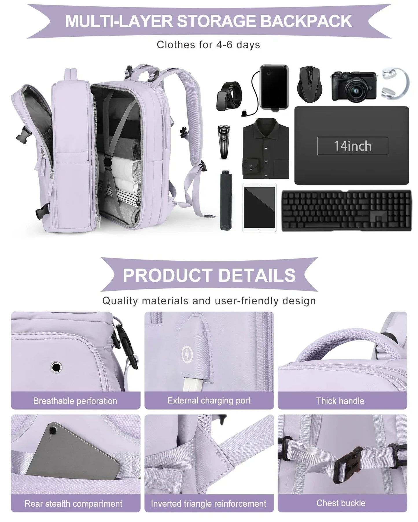 Travel Backpack for Women 40x25x17 Airplane Cabin Backpack Carry-On Luggage 14inch Laptop Backpack Casual Schoolbackpack