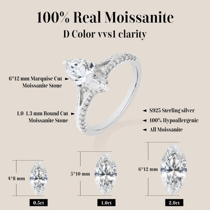 Exquisite Marquise Cut 2CT Moissanite Rings 925 Silver 18K Gold Plated Wedding Engagement Ring for Women Luxury Jewelry