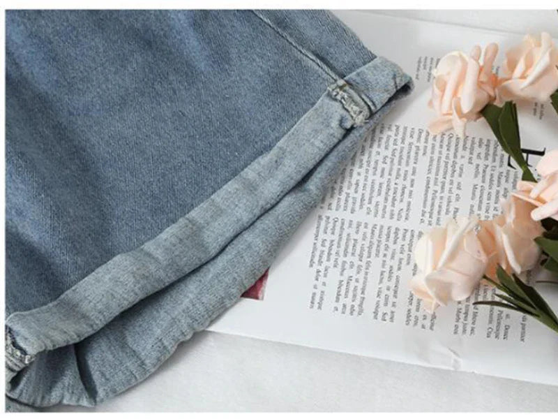 Summer High Waist Denim Shorts Women Casual Loose Ladies Fashion Plus Size Elastic Waist Wide Leg Short Jeans Female